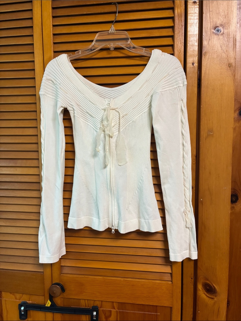 Cesare Paciotti  white Zip-Front Off-Shoulder Knit Top